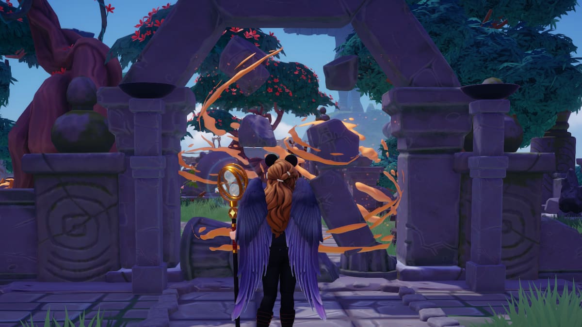 Disney Dreamlight Valley screenshot of a player character unlocking a new biome in Eternity Isle