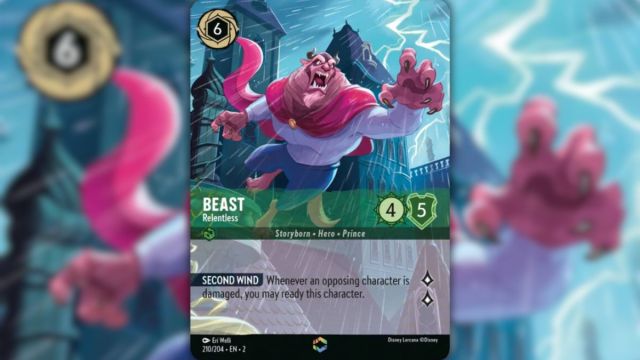 Image of the Disney Lorcana Rise of the Floodborn Beast Relentless alternate art card.