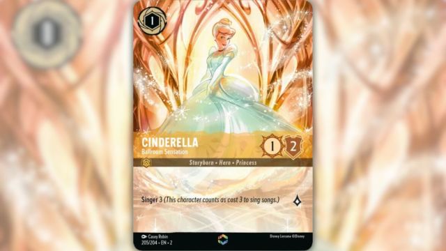 Image of the Disney Lorcana Rise of the Floodborn Cinderella Ballroom Sensation alternate art card.