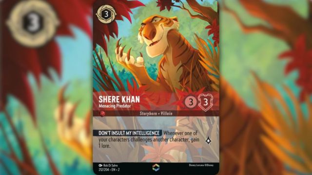 Image of the Disney Lorcana Rise of the Floodborn Shere Khan Menacing Predator alternate art card.