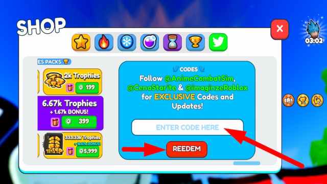 How to redeem codes in Anime Combats Simulator, step two