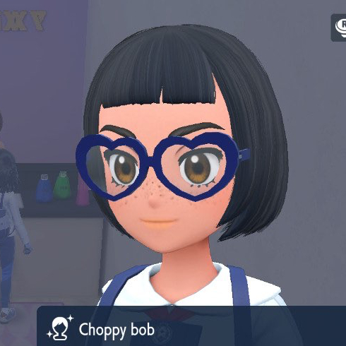 Pokemon Scarlet and Violet screenshot of the choppy bob hairstyle.