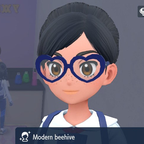 Pokemon Scarlet and Violet screenshot of the modern beehive hairstyle.