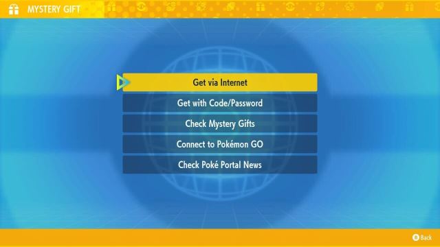 Pokemon Scarlet and Violet mystery gift menu to claim a master ball