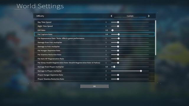 Palworld Custom Difficulty Settings