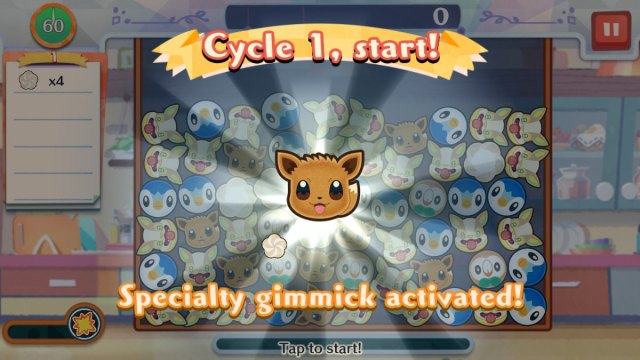 A Pokemon Cafe Remix screenshot of Eevee activating its specialty gimmick.
