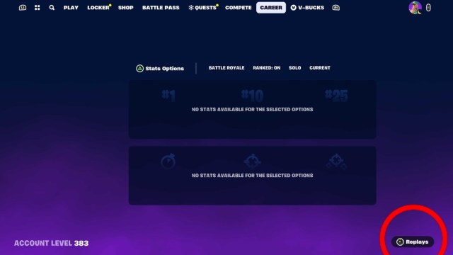 Career Menu option in Fortnite 