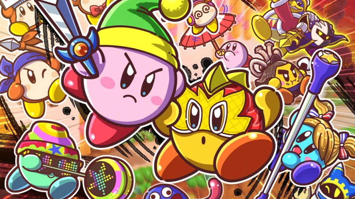 Official art of various Kirby Copy Abilities battling it out.