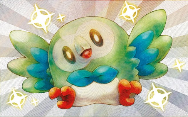 Official Pokémon TCG art of shiny Rowlet.