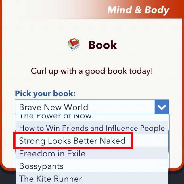 BitLife Strong Looks Better Naked book option menu