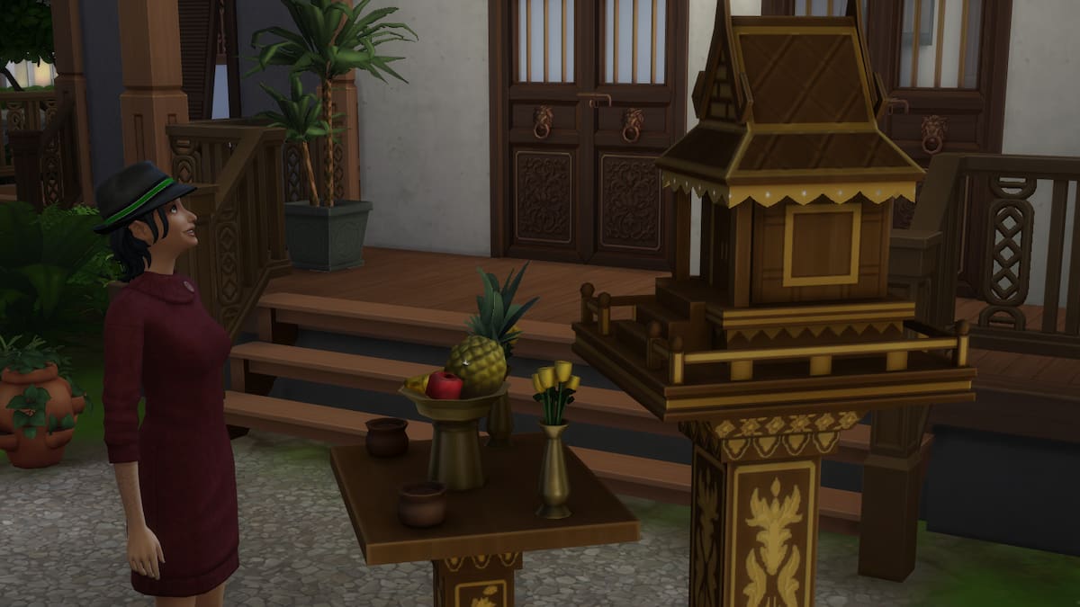 Sims 4 For Rent leaving fruit and incense at a Spirit House