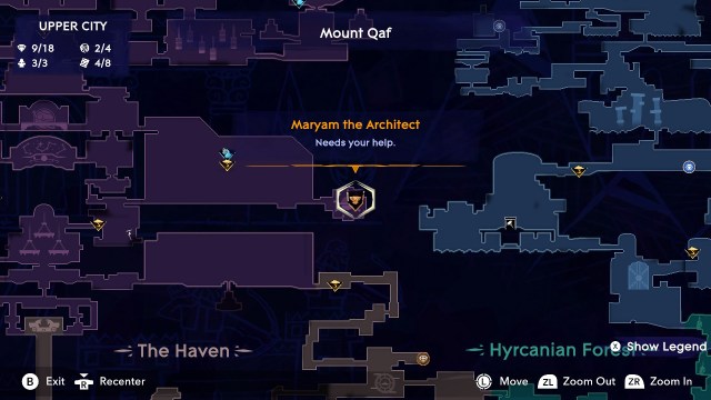 Prince of Persia the lost crown screenshot of Maryam the architect's location on the upper city map