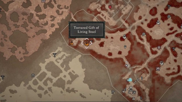 Tortured Gift of Living Steel Chest map in Diablo 4