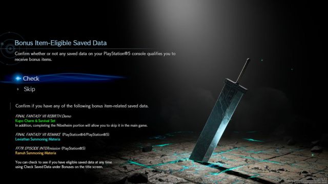 Screenshot of the main menu in Final Fantasy 7 Rebirth.