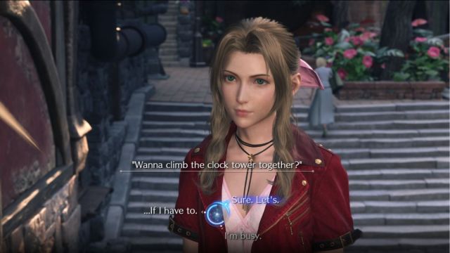 Screenshot of Aerith in Final Fantasy 7 Rebirth.
