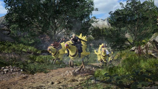 Screenshot of riding Chocobos in Final Fantasy 7 Rebirth.