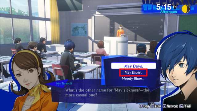 Persona 3 Reload May sickness answer
