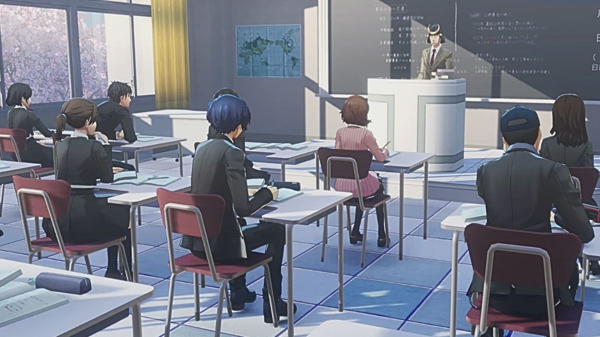 Screenshot of Mr. Ono's classroom in Persona 3 Reload.