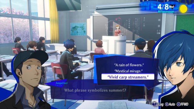 Screenshot of answering classroom question in Persona 3 Reload.