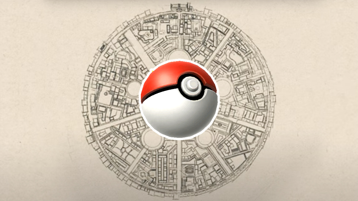 An image of a Poké Ball on top of a map of Lumiose City.
