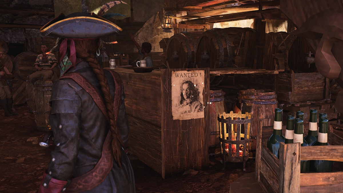 Standing in front of Jacques Sorrel wanted poster in Skull and Bones.