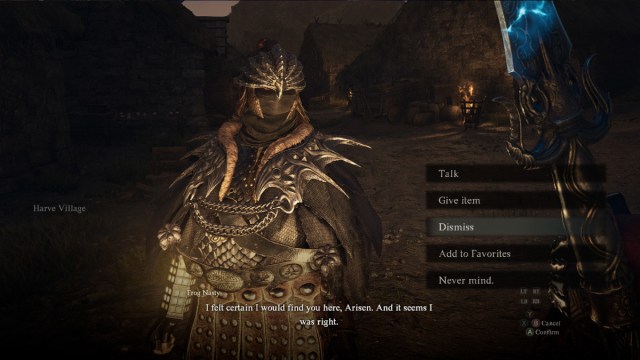 The Arise speaking with his pawn, Frog Nasty, in Dragon's Dogma 2