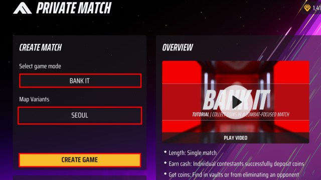 Screenshot of creating a Private Match in The Finals.