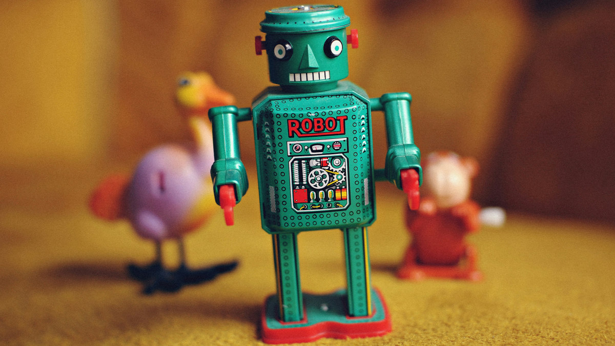 A photograph of a toy robot.