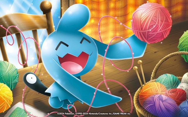 An illustration of Wynaut playing with yarn.
