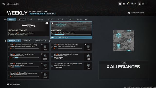 Allegiances Camo challenges in MW3 and Warzone