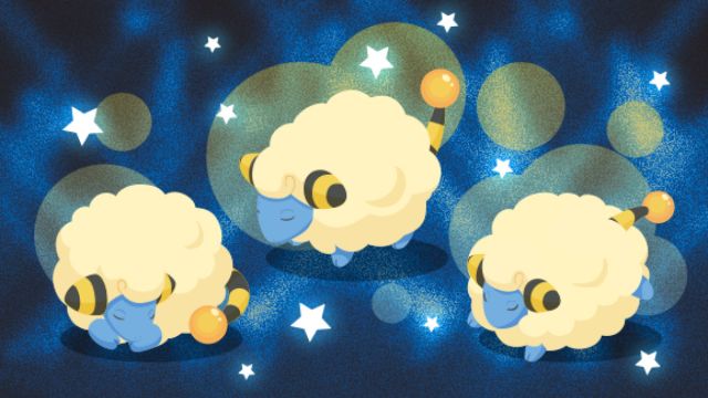 An illustration of three sleeping Mareep.