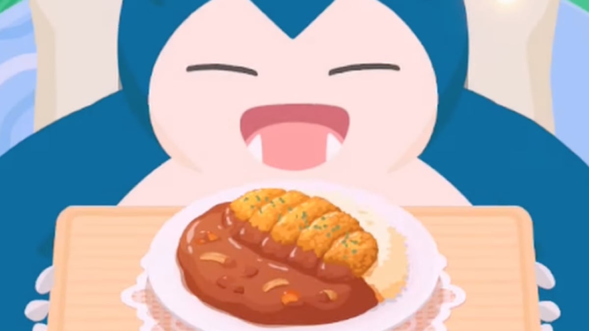 A Pokemon Sleep screenshot of Snorlax eating curry.