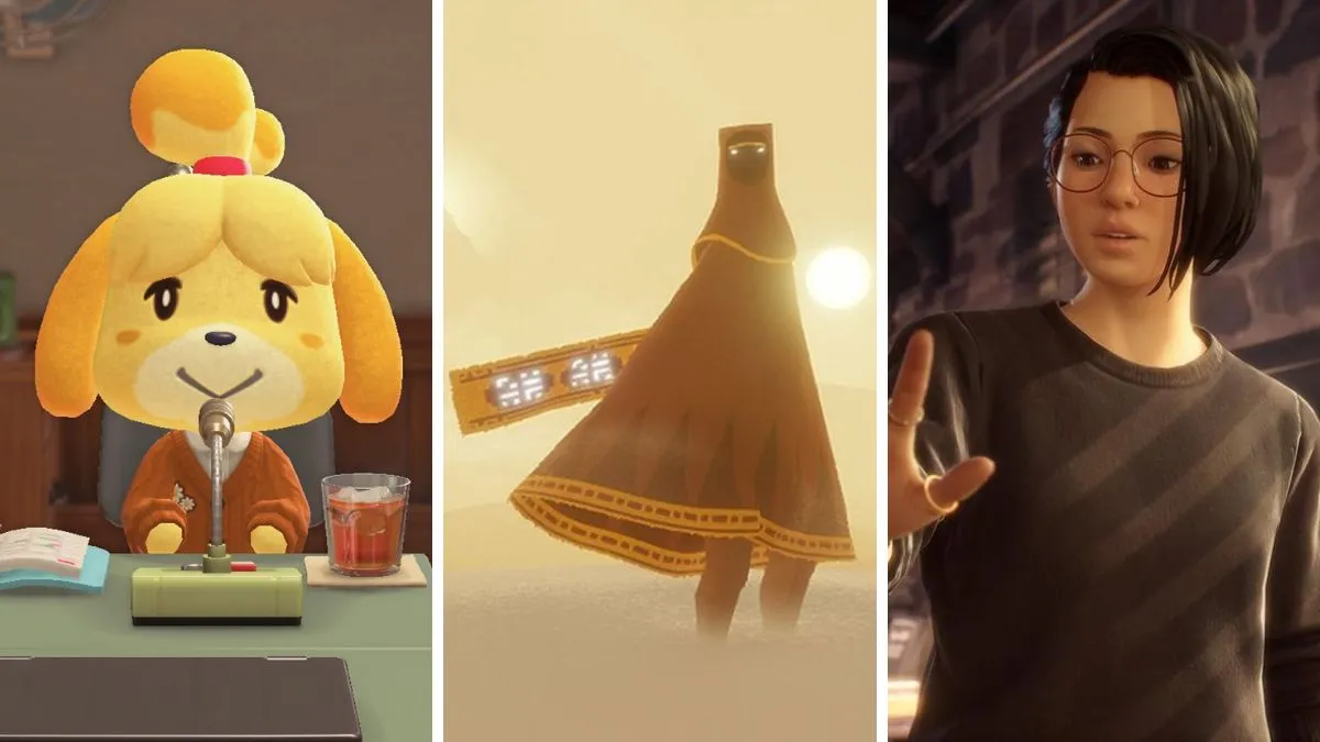 Image of Animal Crossing, Journey, and Life is Strange True Colors.