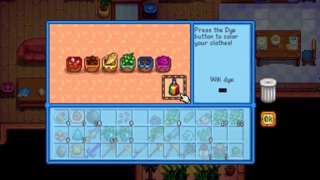 Stardew Valley Dyeing with Dye Pots