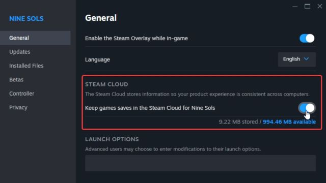 Steam Cloud Enabled Nine Sols