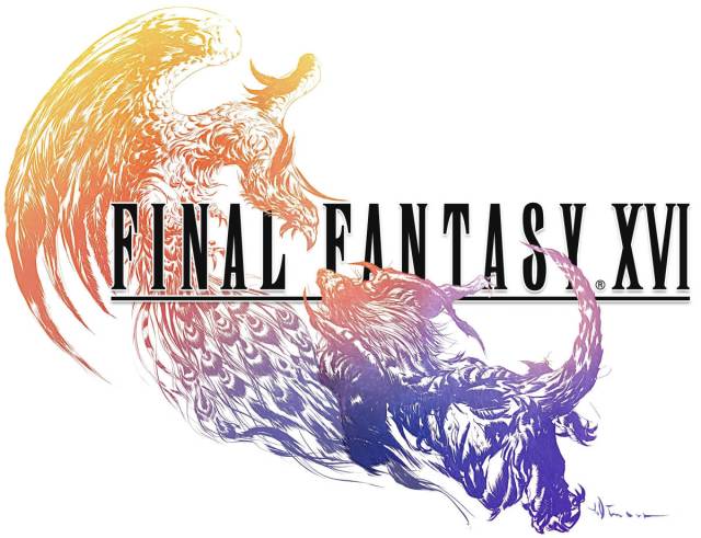 An image of Final Fantasy 16's logo, featuring Phoenix and Ifrit in battle.