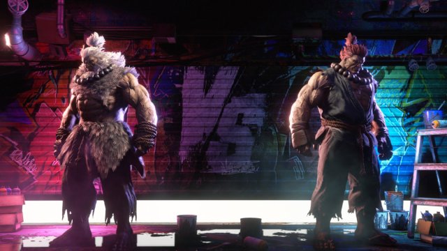 A Street Fighter 6 screenshot of Akuma in his Outfit 1 on the left and his Outfit 2 on the right.