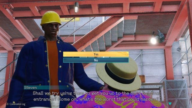 A Street Fighter 6 screenshot of the player speaking to Steven.