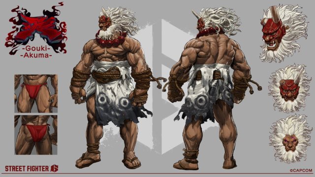 Concept illustrations of Akuma in his Street Fighter 6 Outfit 3.