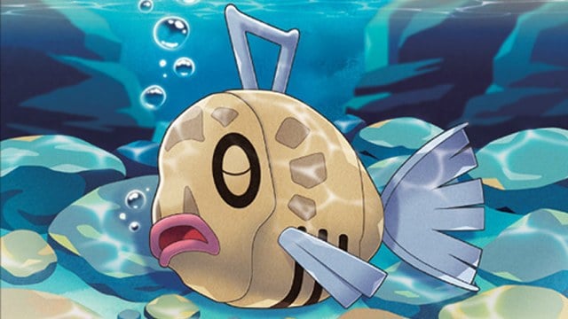 An illustration of Feebas sleeping.