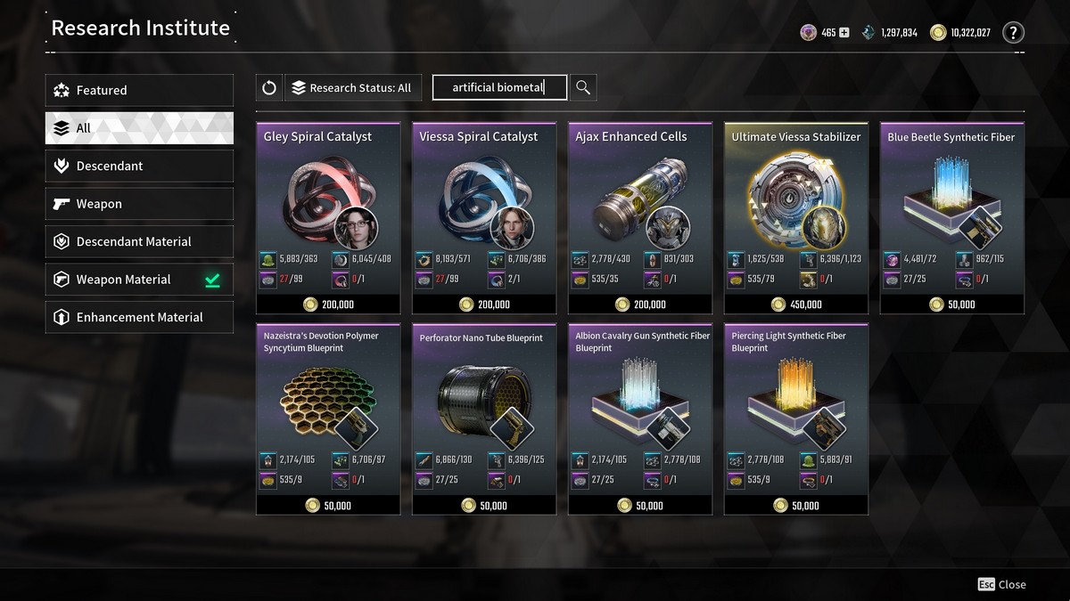 Artificial Biometal Recipes in The First Descendant