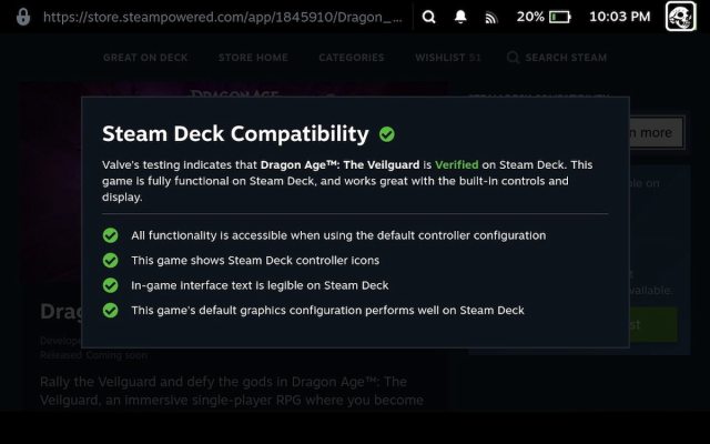 Dragon Age: The Veilguard Steam Deck Verified