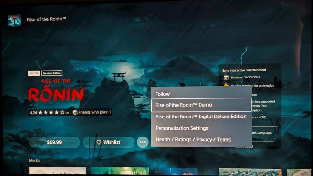 Rise of the Ronin Demo Option