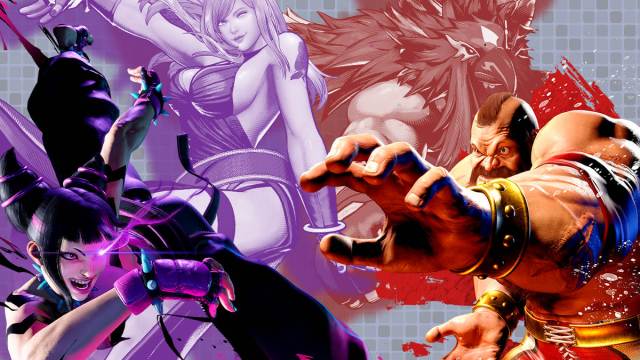 A compilation of official images of Zangief, Juri, Tizoc, and B. Jenet.