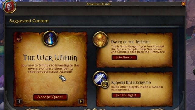 Adventure Journal The War Within Quest WoW