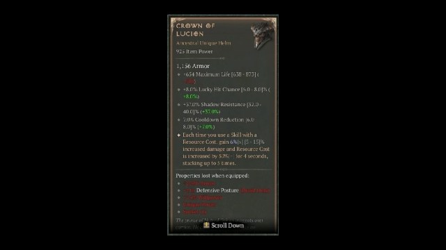 Crown of Lucion Unique Stats Diablo 4