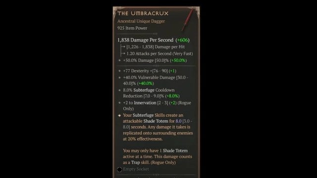 Umbracrux Unique Stats Diablo 4