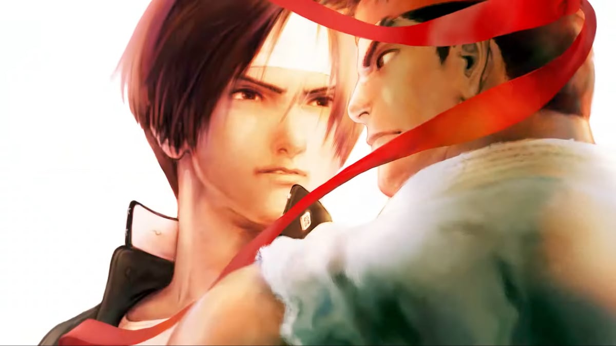 An illustration of Ryu and Kyo getting ready to battle in Capcom Fighting Collection 2.