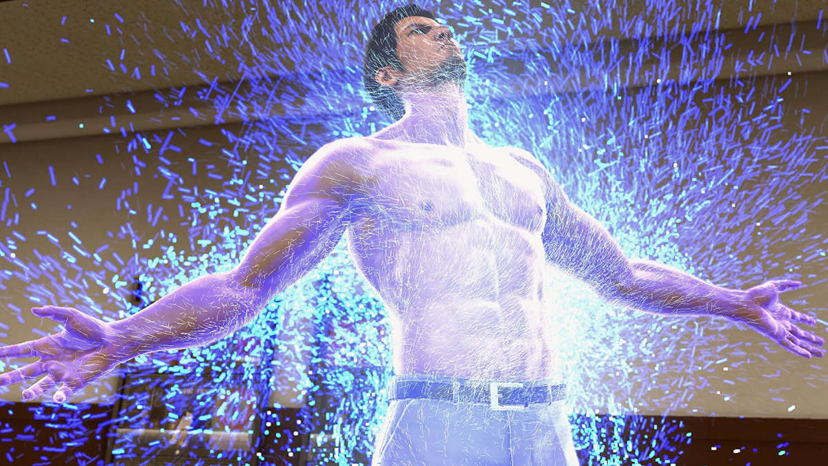 A screenshot of Kazuma Kiryu activating a special move.