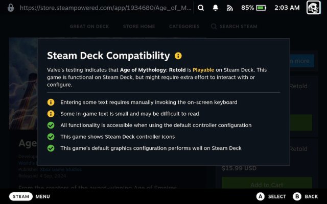 Age of Mythology: Retold Steam Deck Compatability